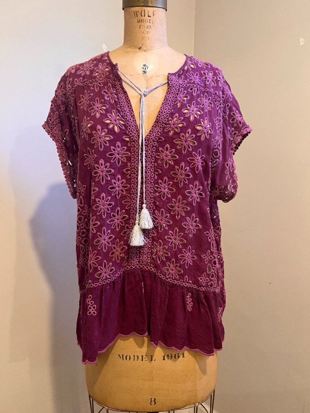 Johnny Was Dark Fuchsia Embroidered Blouse